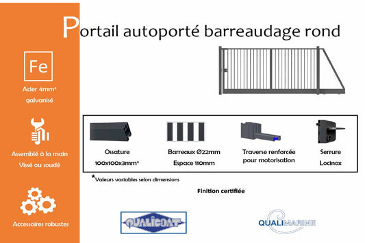 Portail autoporté barreaudage rond