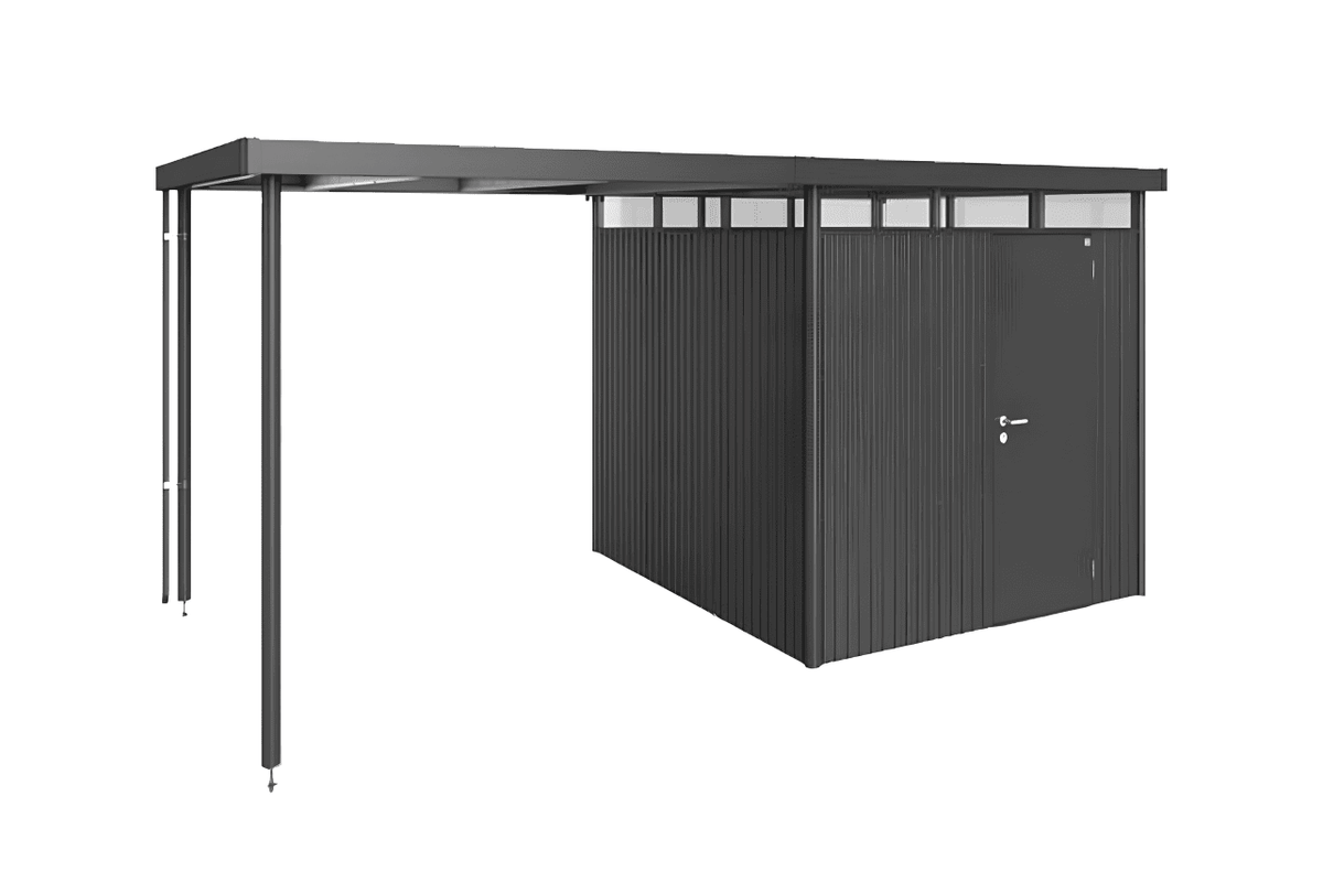 Abri plat avec auvent gris