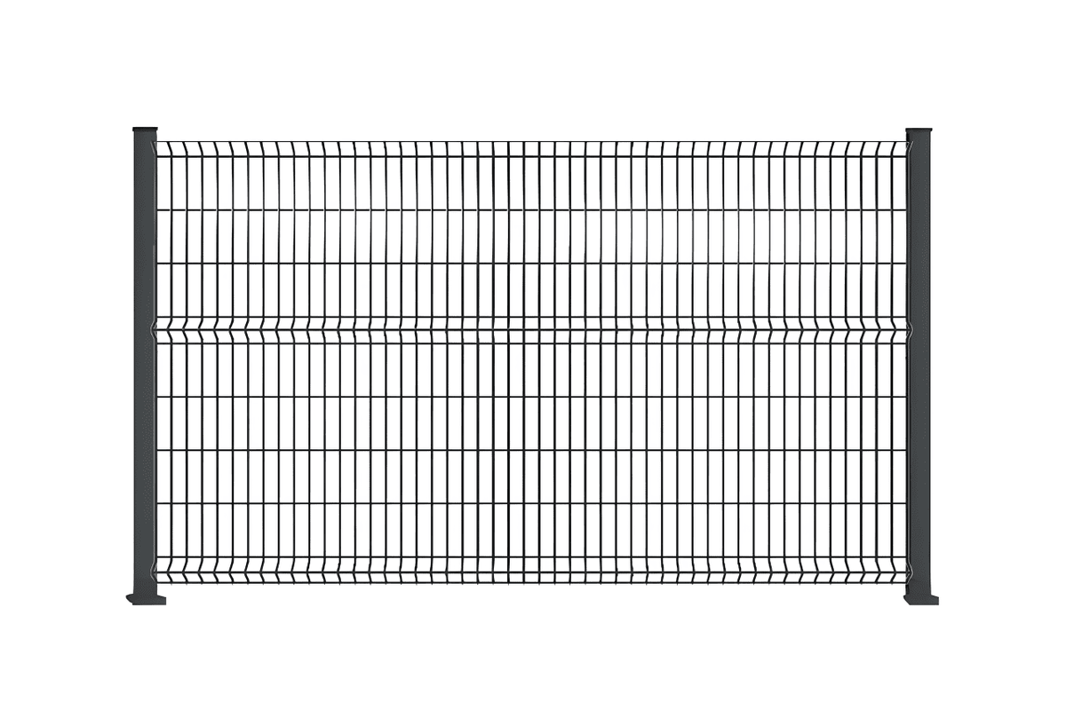 Grillage rigide standard avec poteaux à encoches sur platine gris anthracite