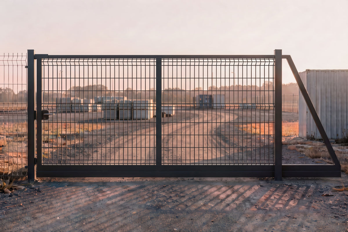 Portail autoportant en acier industriel avec grillage gris anthracite