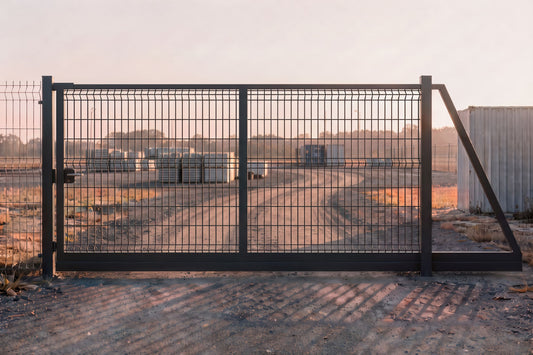Portail autoportant en acier industriel avec grillage gris anthracite