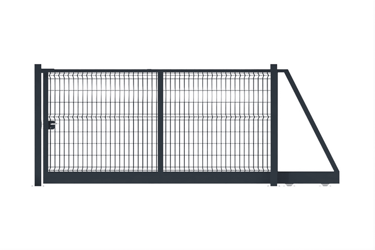 Portail autoportant en acier industriel avec grillage gris anthracite