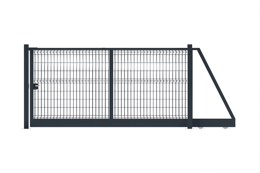 Portail autoportant en acier industriel avec grillage gris anthracite