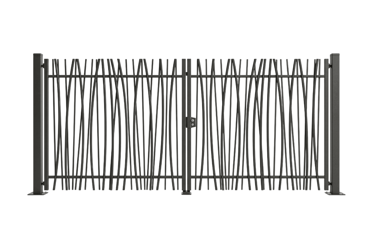 Portail battant en acier industriel avec barreaudage canisse gris anthracite