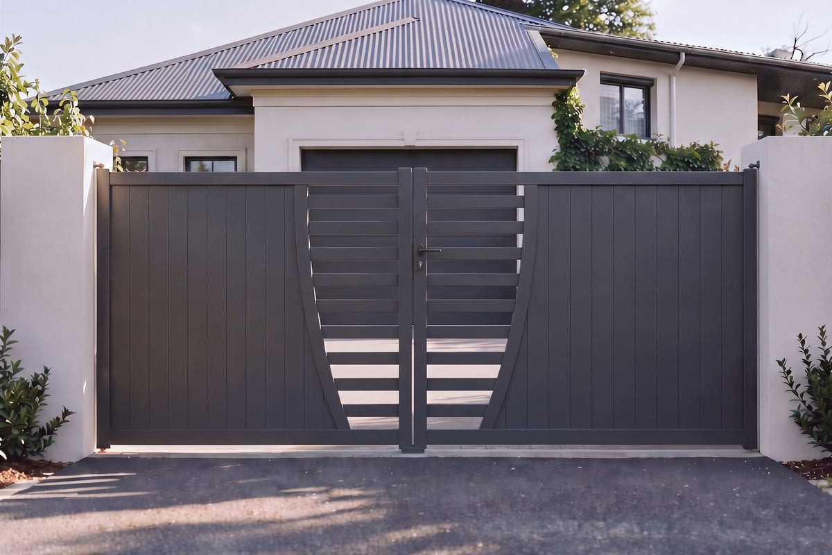 Portail battant avec décoration arrondie gris anthracite