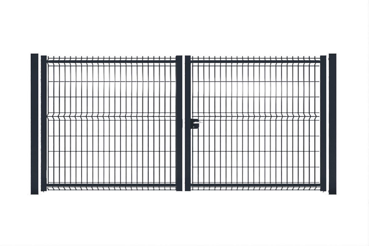 Portail battant en acier industriel grillagé gris anthracite