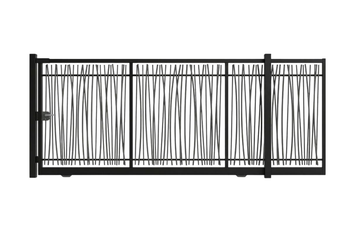 Portail coulissant en acier industriel avec barreaudage canisse gris anthracite