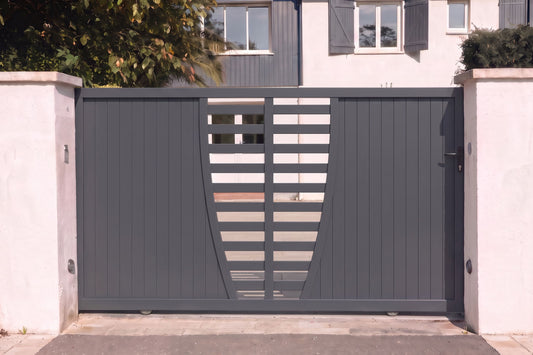 Portail coulissant avec décoration arrondie gris anthracite