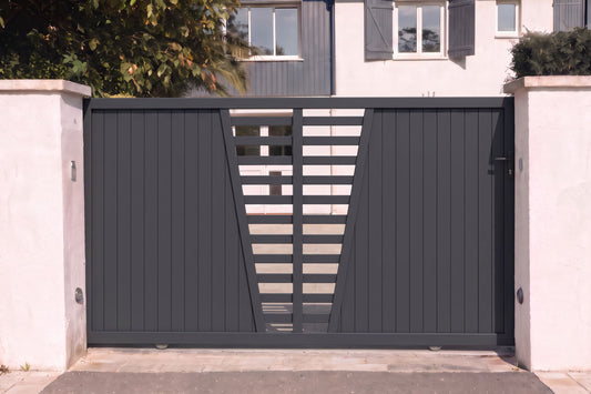 Portail coulissant avec décoration droite gris anthracite