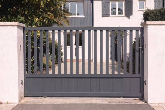 Portail coulissant semi-barreaudé standard gris anthracite