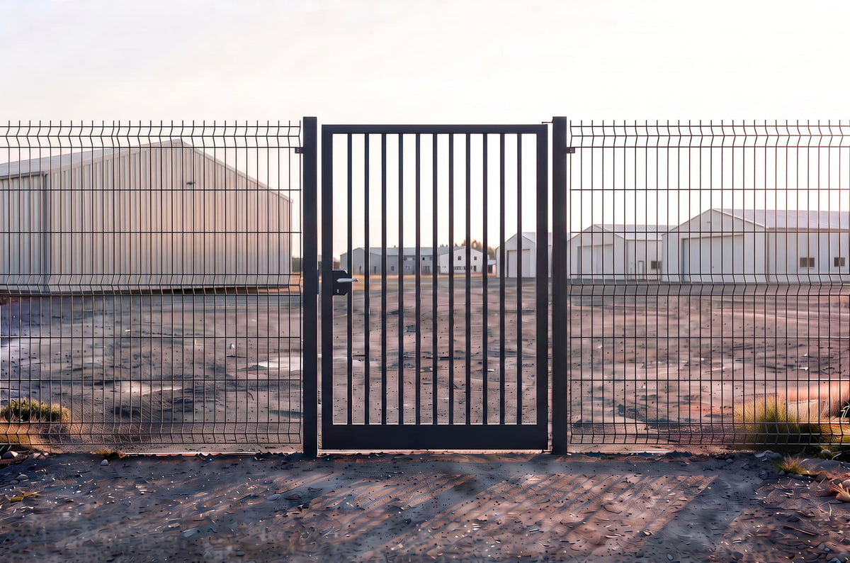 Portillon en acier industriel avec barreaudage carré gris anthracite