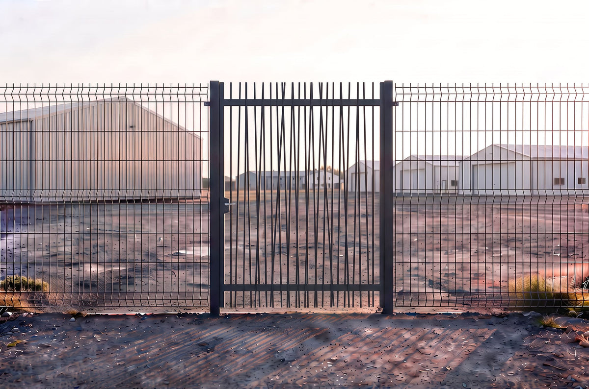 Portillon en acier industriel avec barreaudage canisse gris anthracite