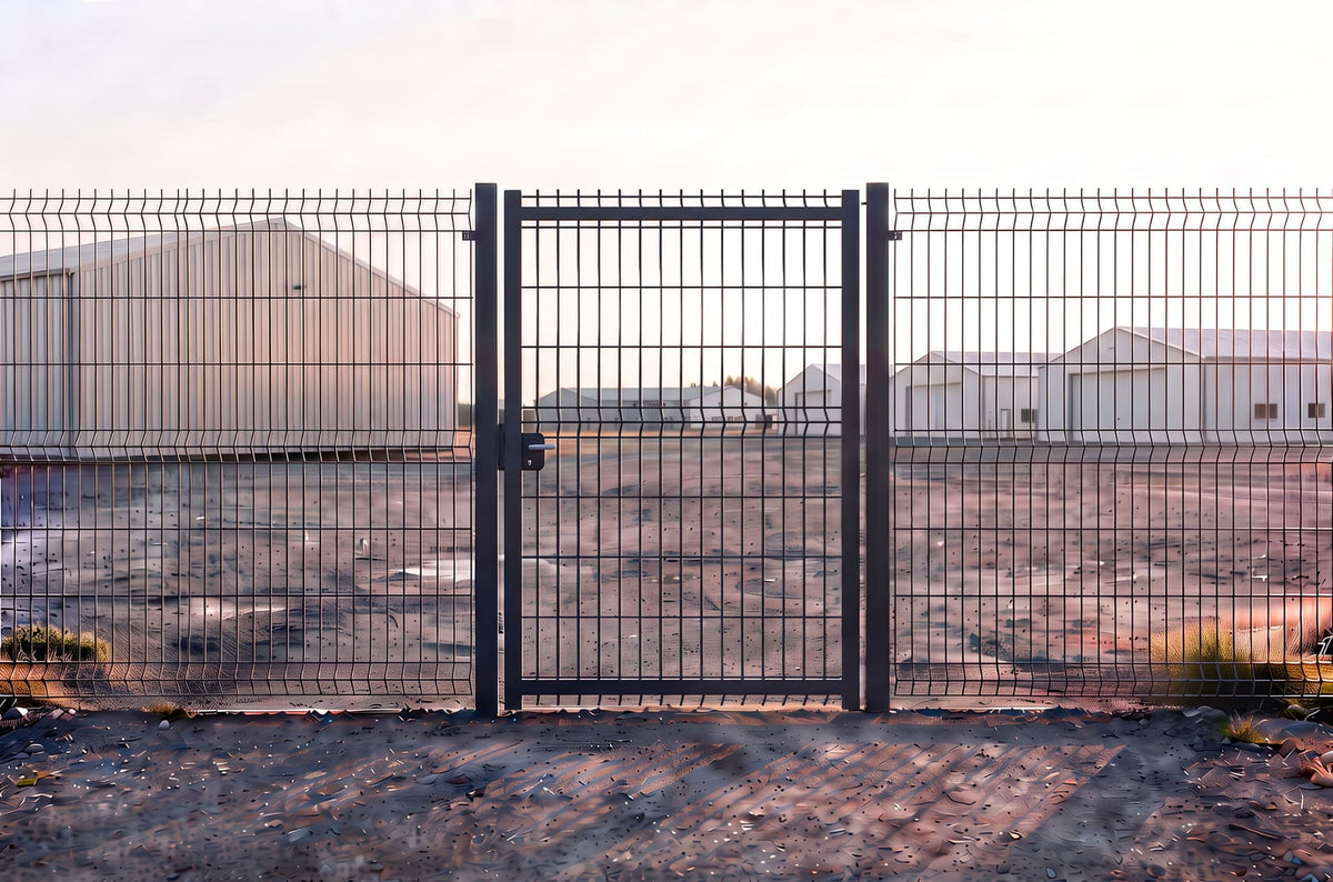 Portillon en acier industriel avec grillage gris anthracite