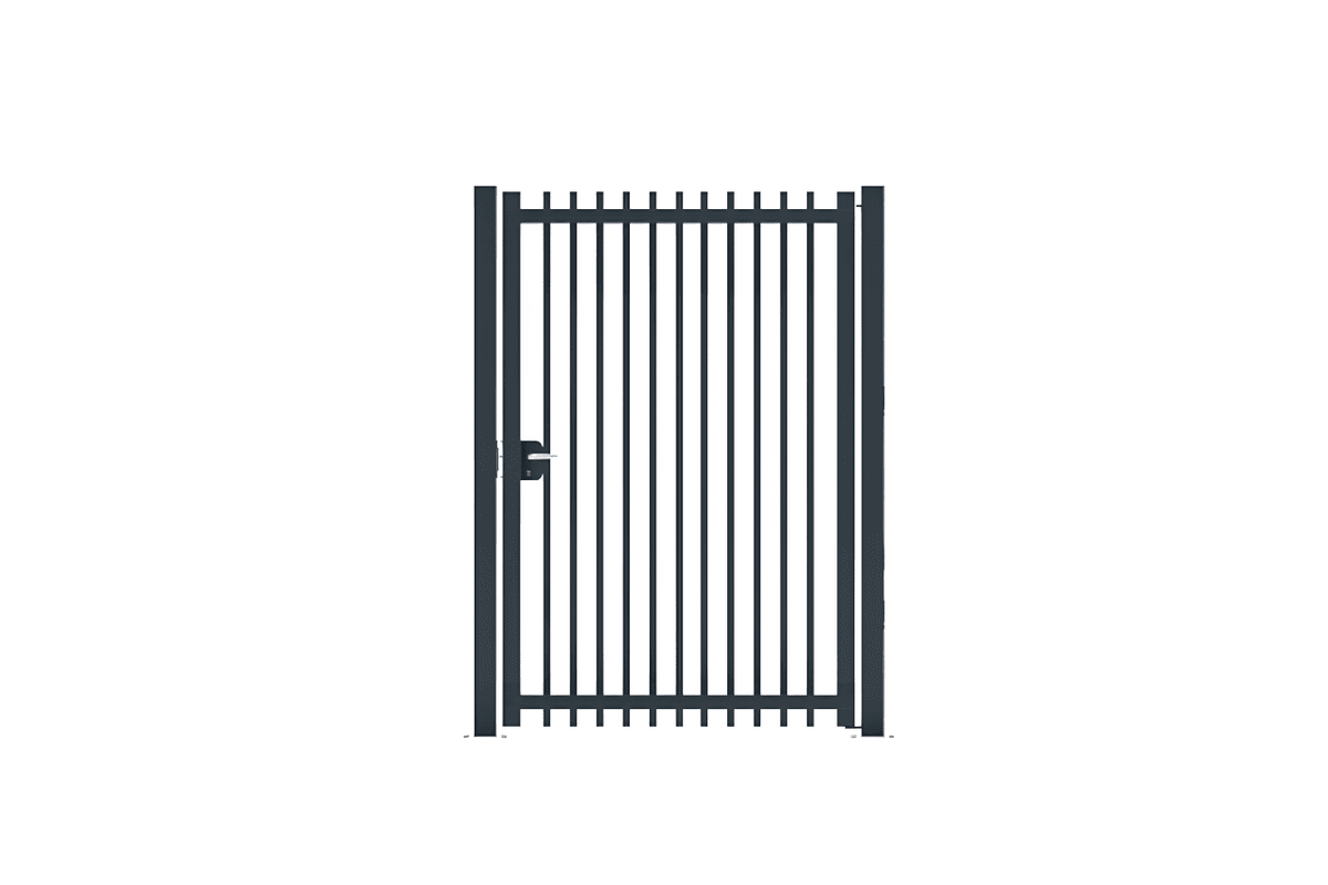 Portillon en acier industriel avec barreaudage biseauté gris anthracite