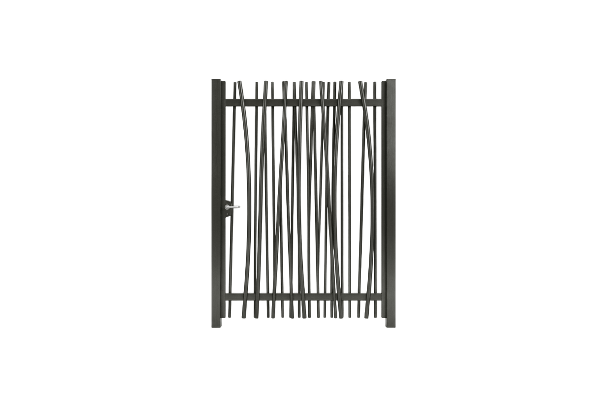 Portillon en acier industriel avec barreaudage canisse gris anthracite