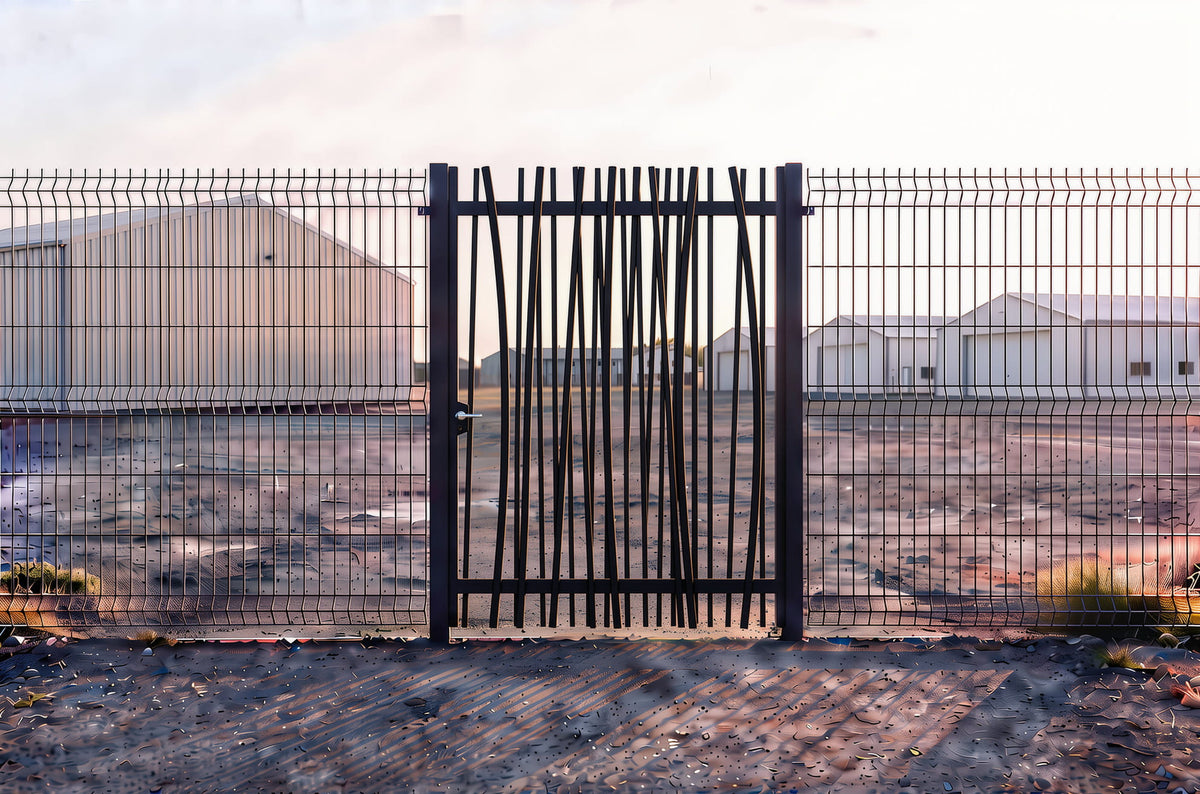 Portillon en acier industriel avec barreaudage canisse gris anthracite